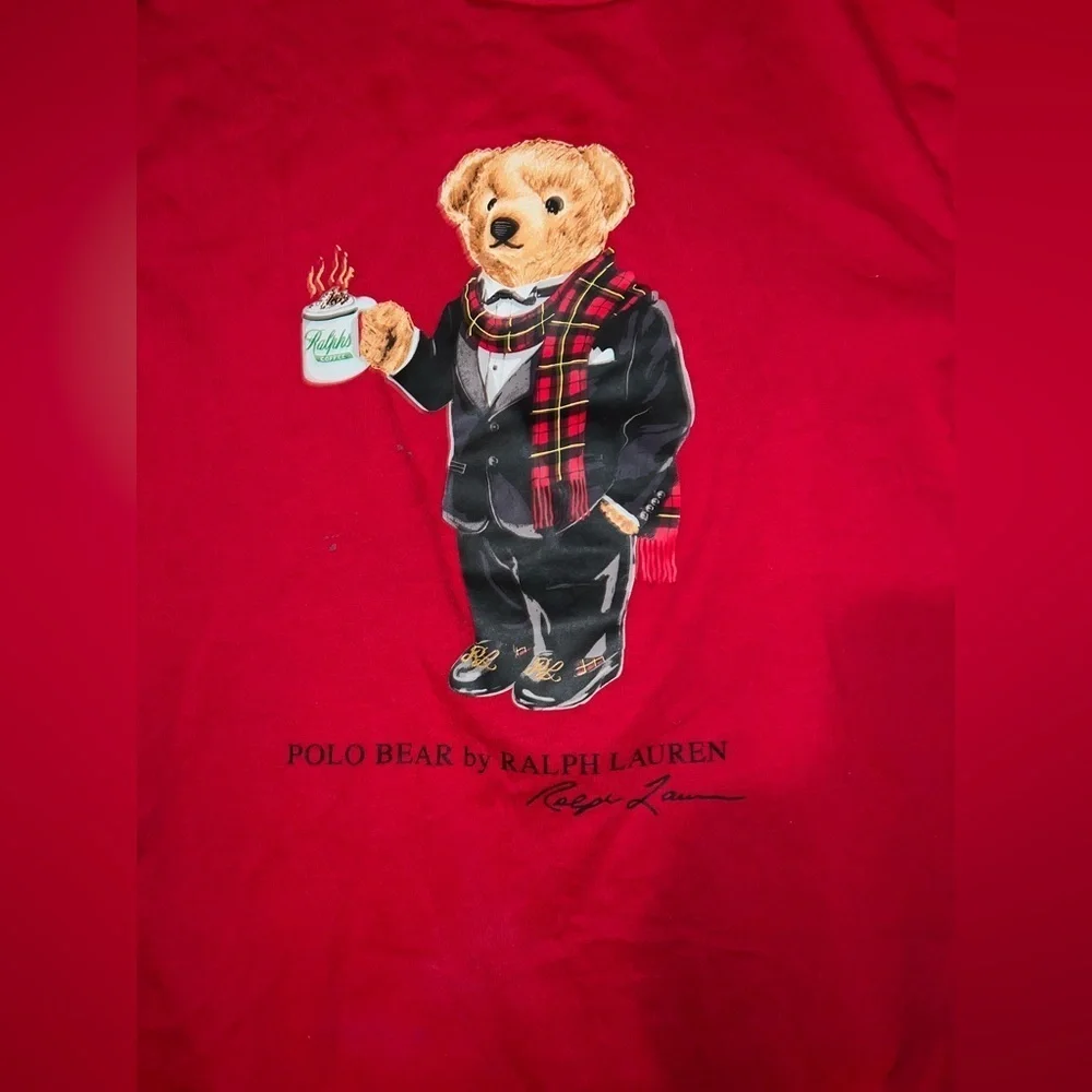 Ralph Lauren Red Long Sleeve Shirt with Bear Design size 10-12